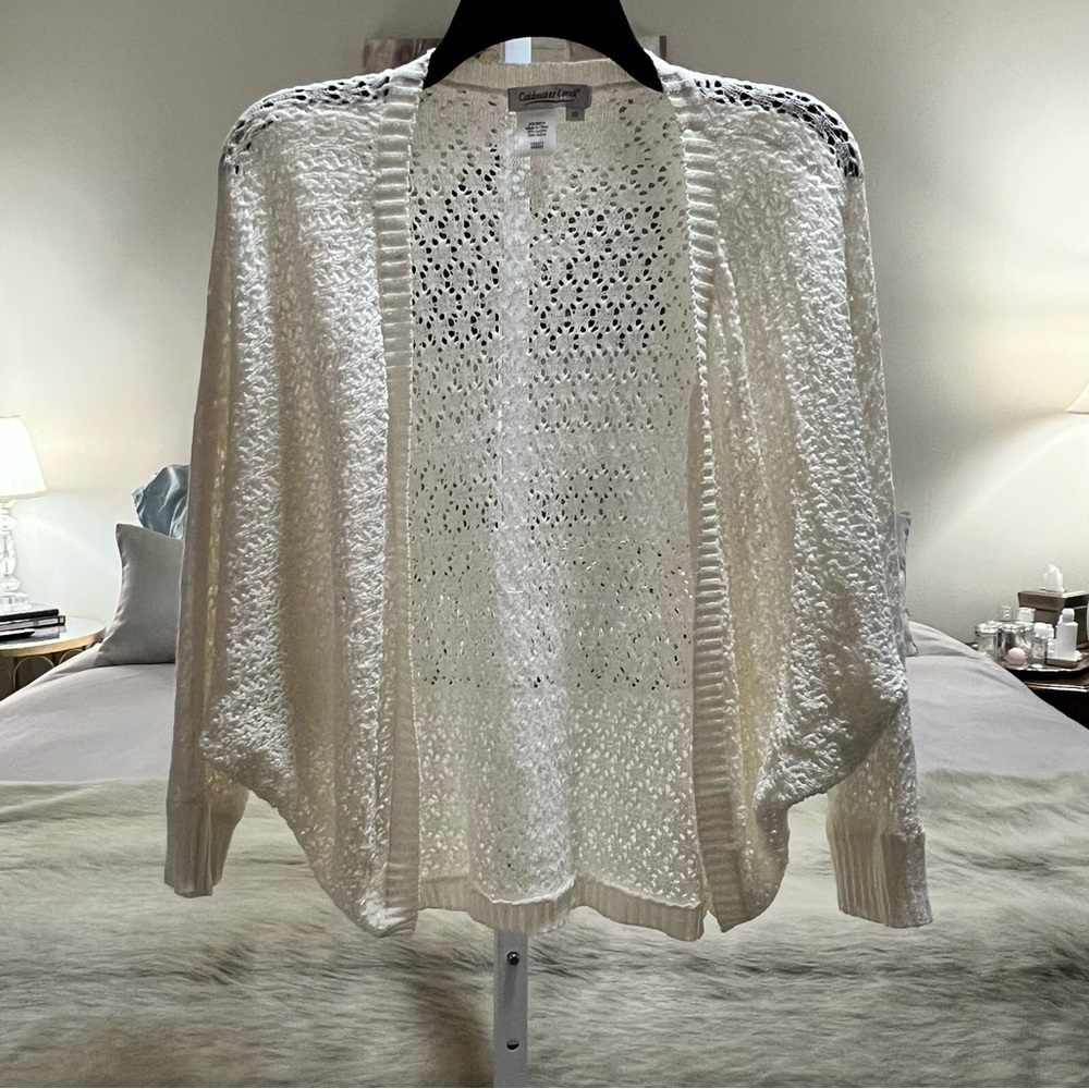 COLDWATER CREEK Off White Bat Wing Doldrum Sleeve Loose Knit XS Shawl Y2K Cape